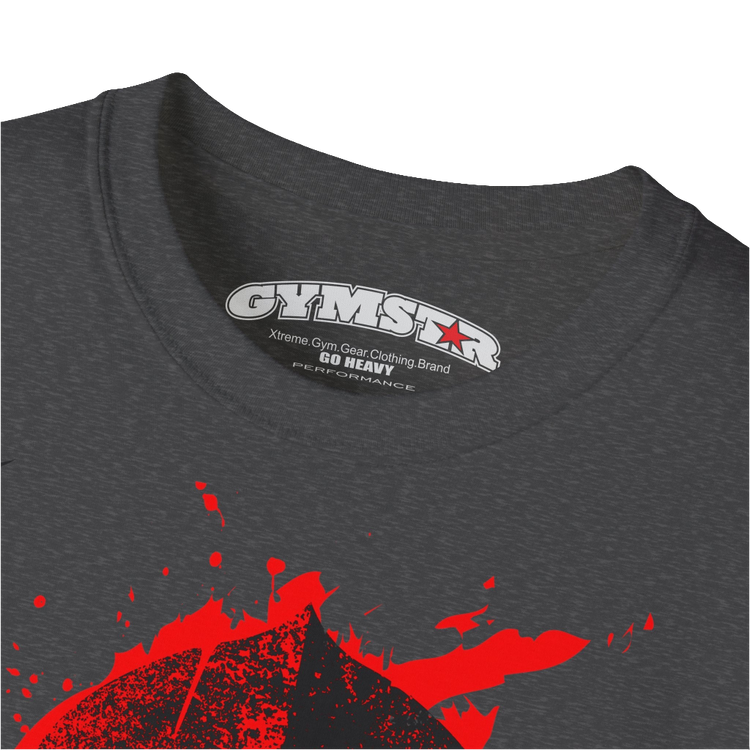 A  grey  molon labe, gymstar training, fitness t-shirt. Front close up view.