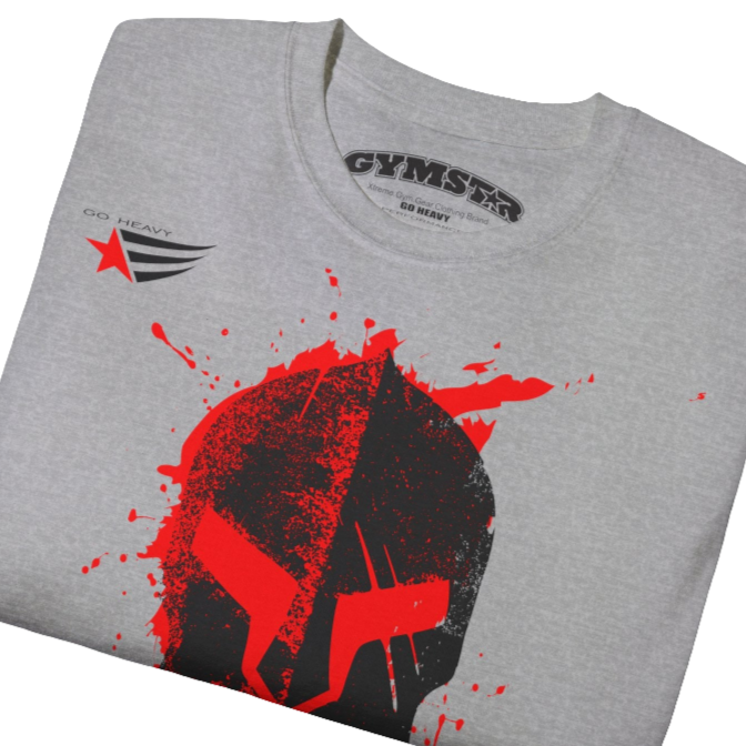 A  grey  molon labe, gymstar training, fitness t-shirt. Front  close up view.