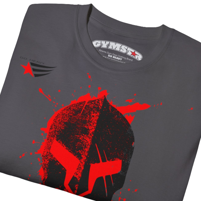 A sport grey  molon labe, gymstar training, fitness t-shirt. Front  close up view.