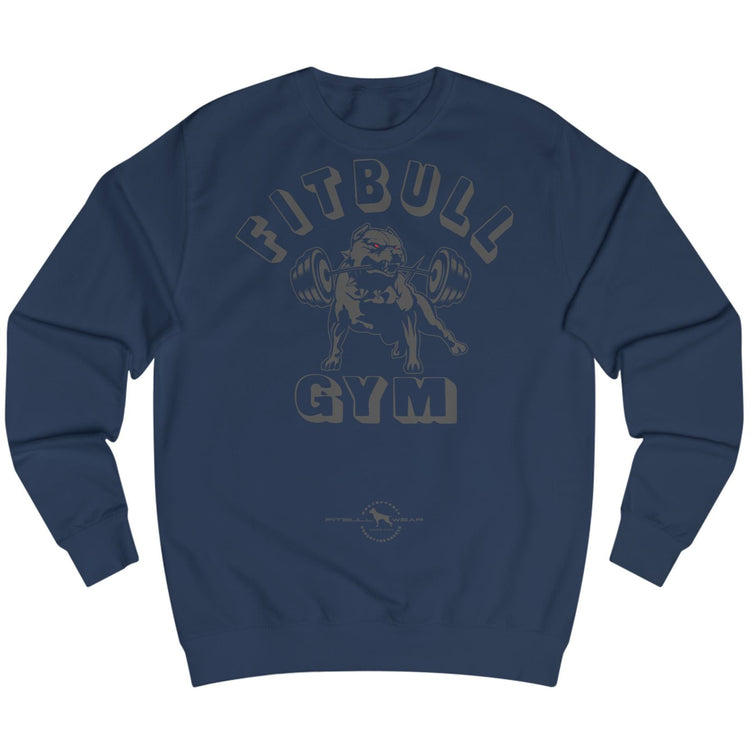 navy sports hoodie for fitness and bodybuilding from the Fitbull brand, branded with a motivating motif, front view