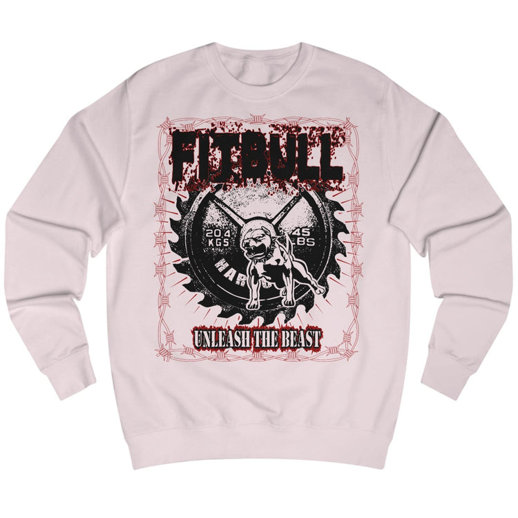 Light pink sweatshirt Fitbull with a motivational sports brand and design graphic on the front.