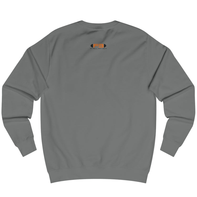 Sharcoal, sporty hoodie for fitness and crossfit by the Fitbull brand, branded with a logo, back view.