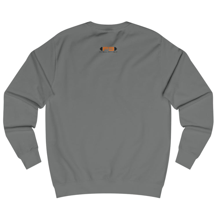 Sports grey sweatshirt Fitbull with a motivational sports brand and design graphic on the back.