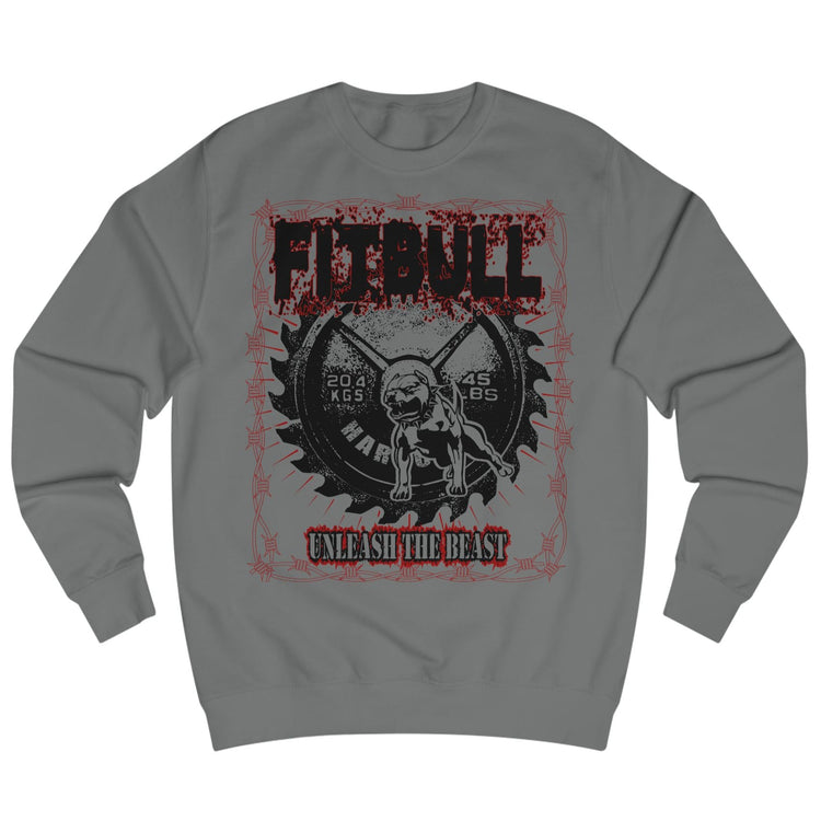 Sports grey sweatshirt Fitbull with a motivational sports brand and design graphic on the front.