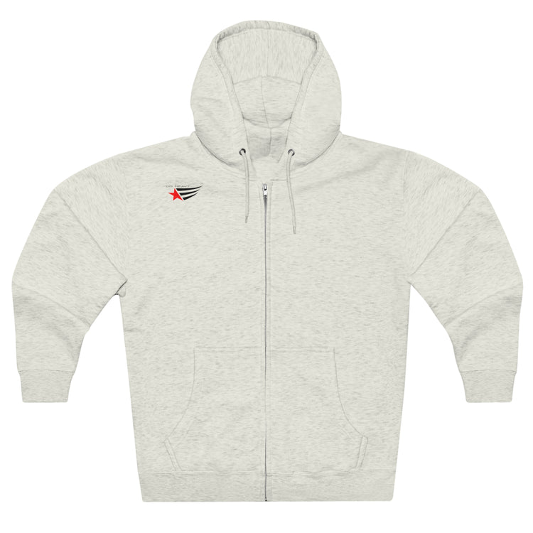 Sport silver grey athletic hoodie gymstar with full zip, two pockets and a  GYMSTAR logo. Front view.