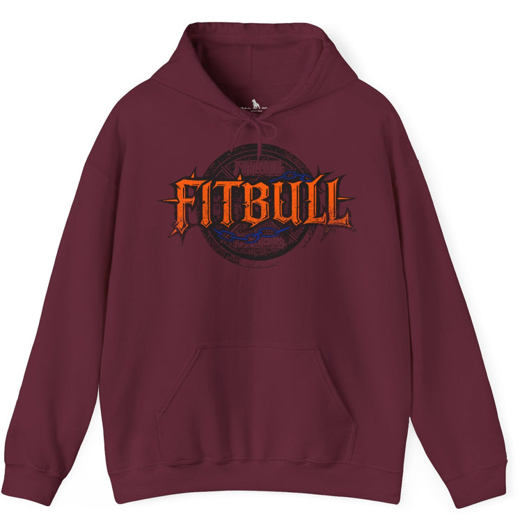 A maroon sport Fitbull hoodie with logo and bodybuilding motivation design.