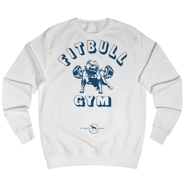 white sports hoodie for fitness and bodybuilding from the Fitbull brand, branded with a motivating motif, front view