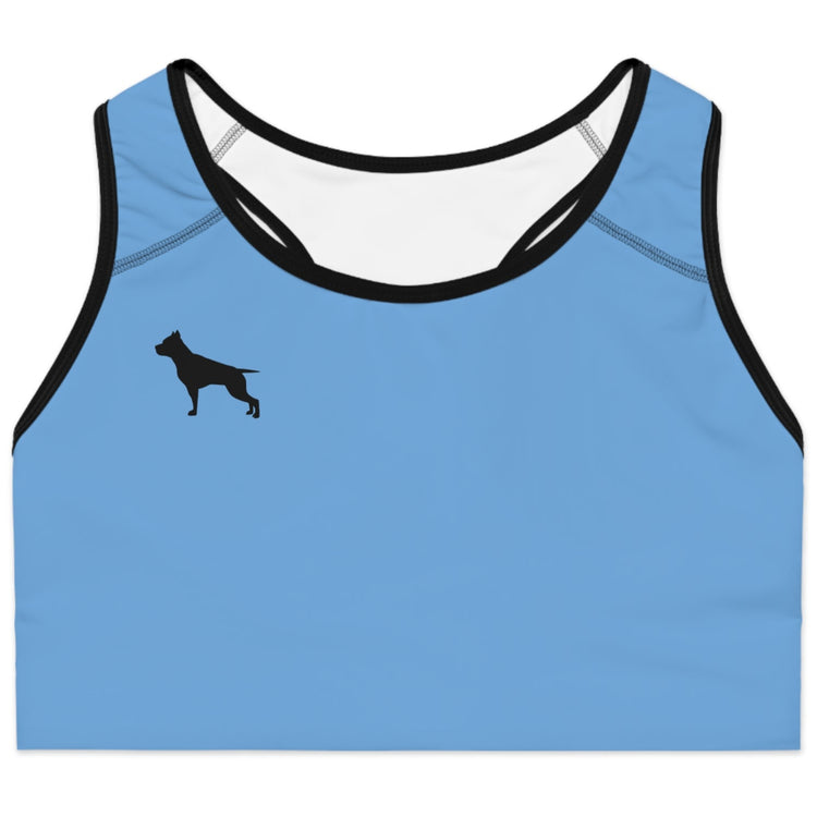 eine blau-schwarz  Fitbull-Sport-BH ein Foto  Vorderansicht