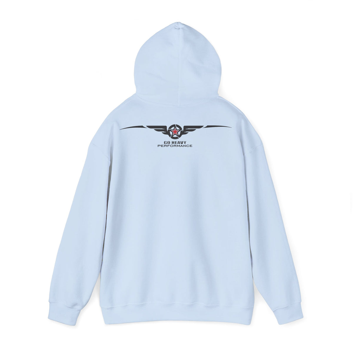 A light blue hoodie shown from the back, featuring a black and red US Navy Wings logo with the text 'U.S.