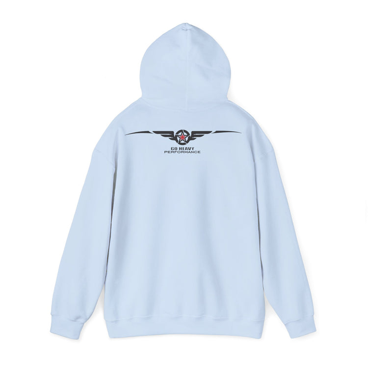 A light blue hoodie shown from the back, featuring a black and red US Navy Wings logo with the text 'U.S.