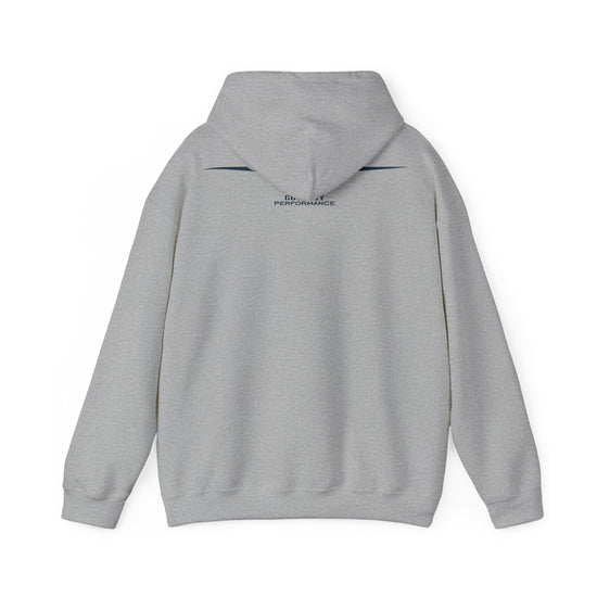 A light gray heather pullover hoodie shown from the back, photographed flat against a solid white background.
