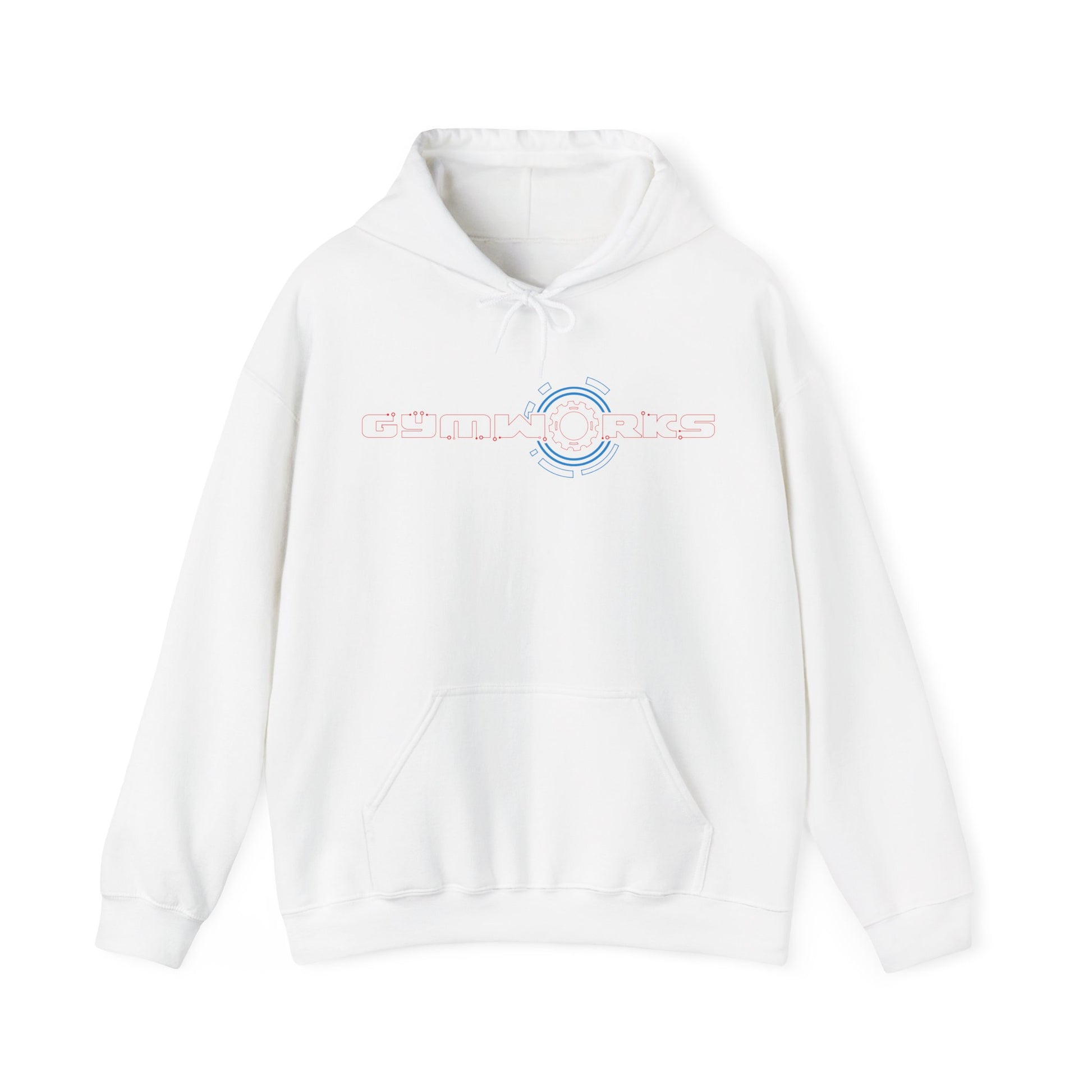White Gymworks hoodie with text 'Crikey That's Noice' on a white background