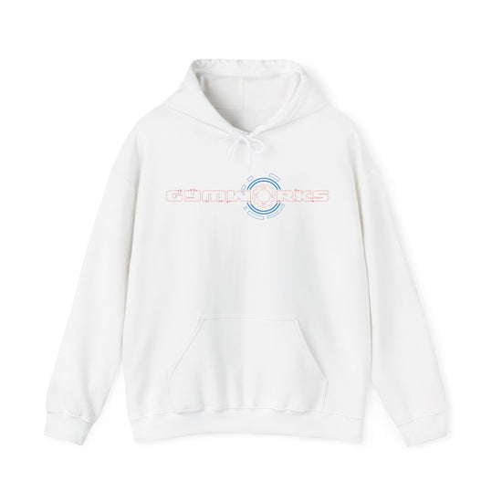 White Gymworks hoodie with text 'Crikey That's Noice' on a white background