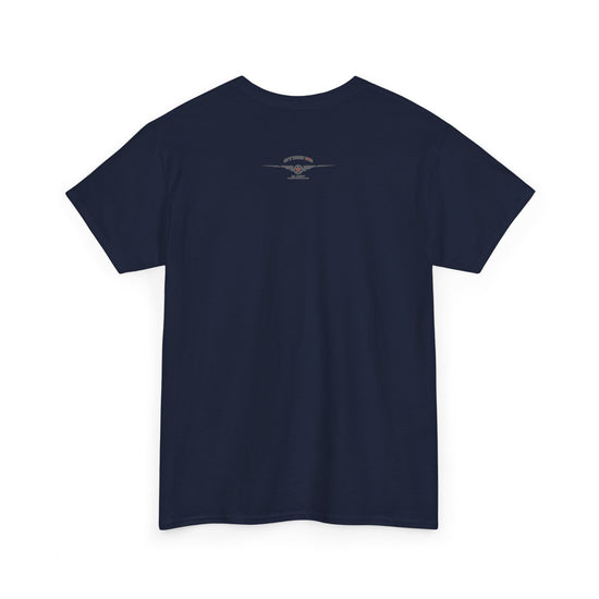 A navy blue short-sleeve crewneck t-shirt shown from the back, laid flat against a solid white background.