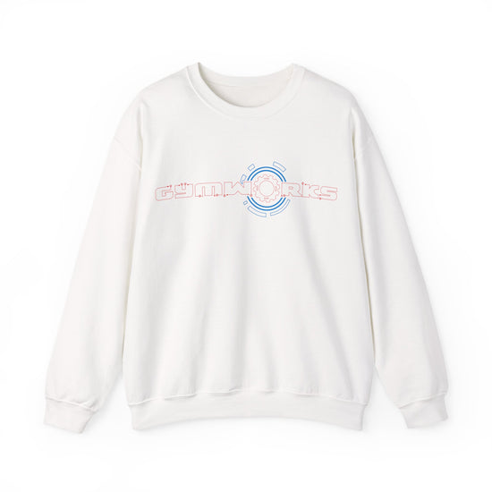 White Gymworks sweatshirt with a colorful logo on a white background