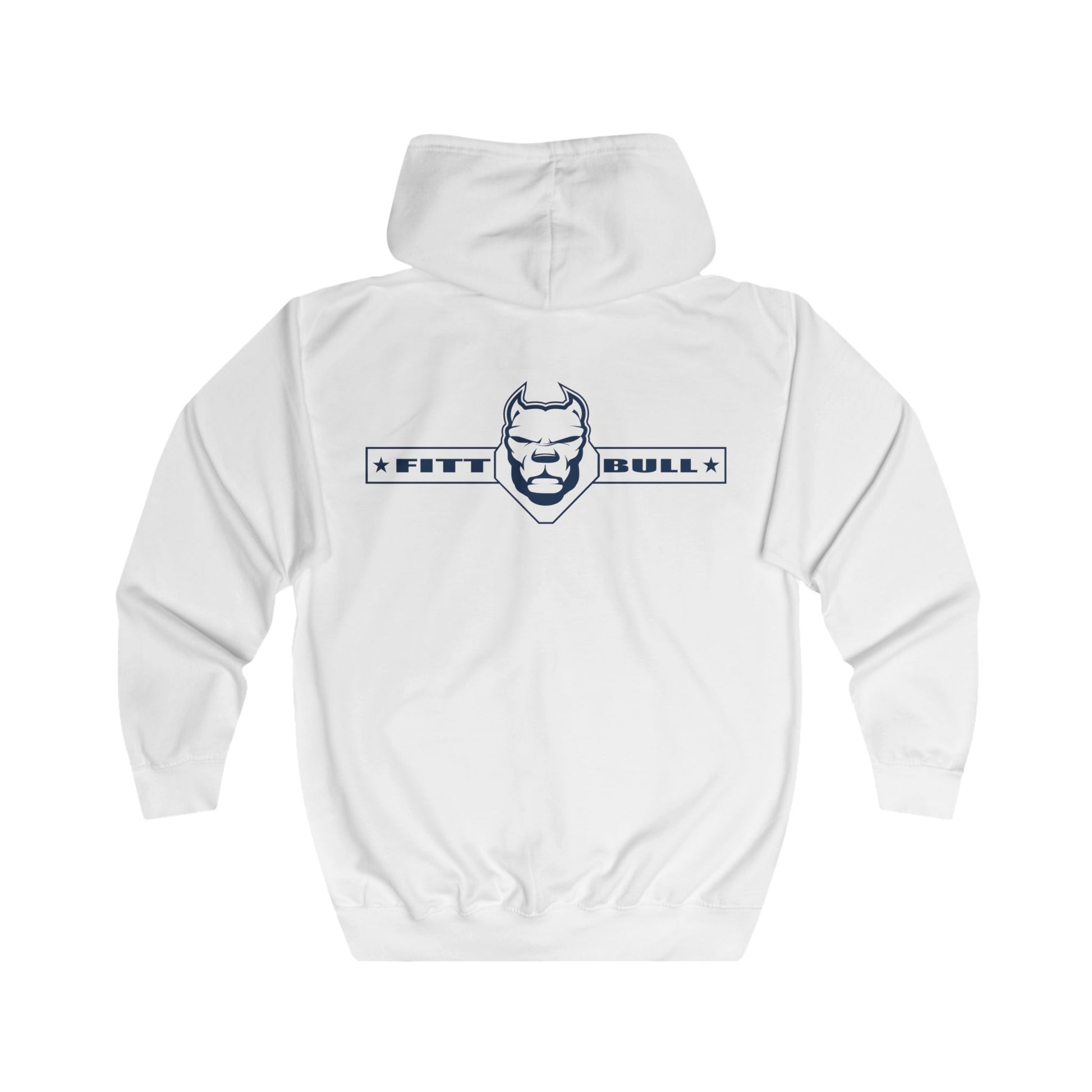 White Fitbull hoodie with 'Fittbull' logo on a white background