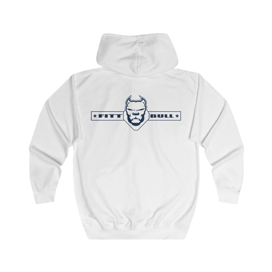 White Fitbull hoodie with 'Fittbull' logo on a white background