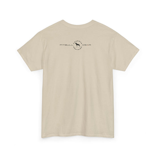 Beige FITBULL fitness t-shirt with a logo on the back on a white background