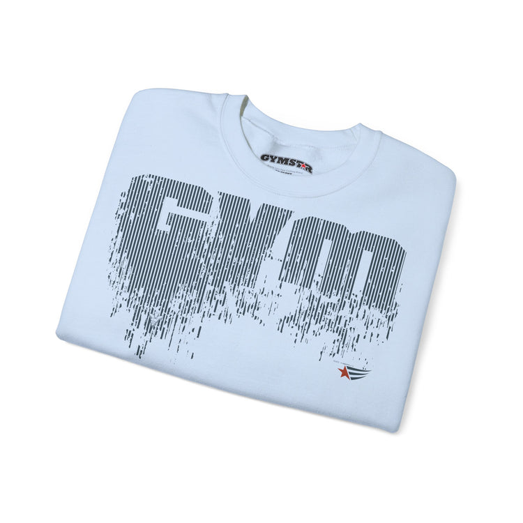 A folded white Gymstar t-shirt with a large gray distressed 'GYM' graphic on the front, displayed on a clean white background.