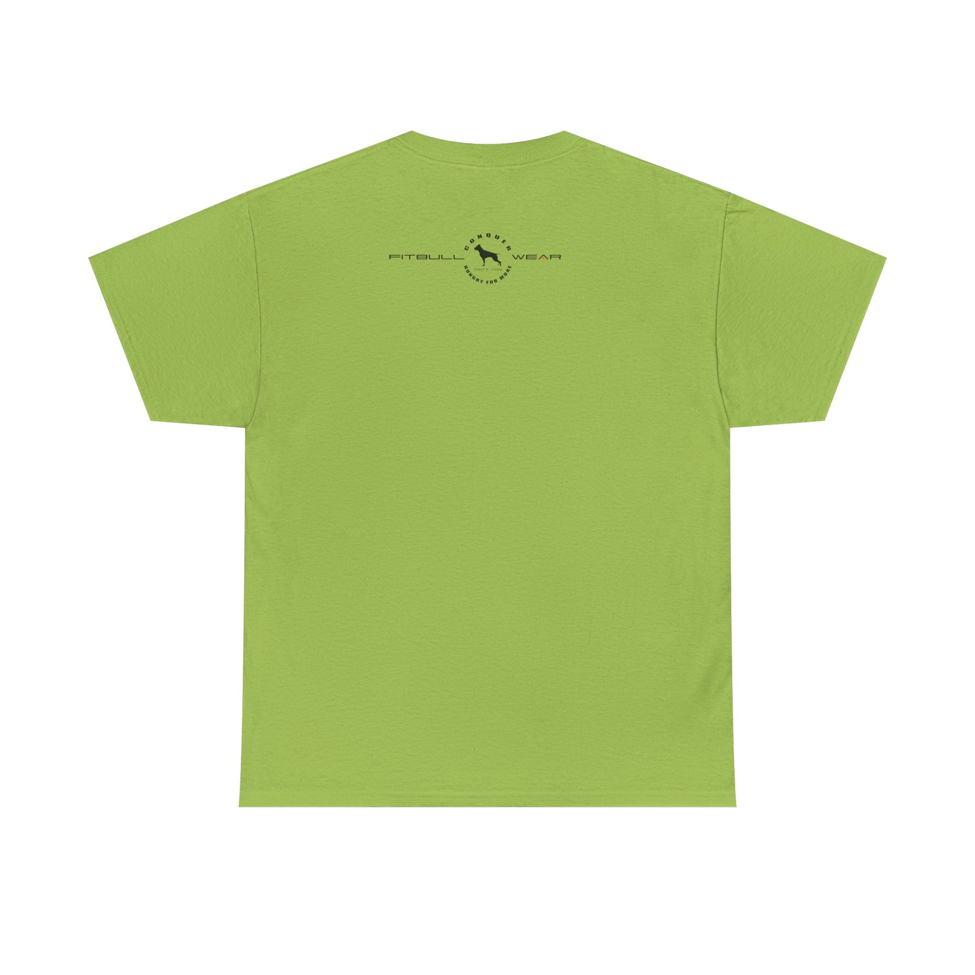 Green FITBULL fitness t-shirt with a logo on the back against a white background