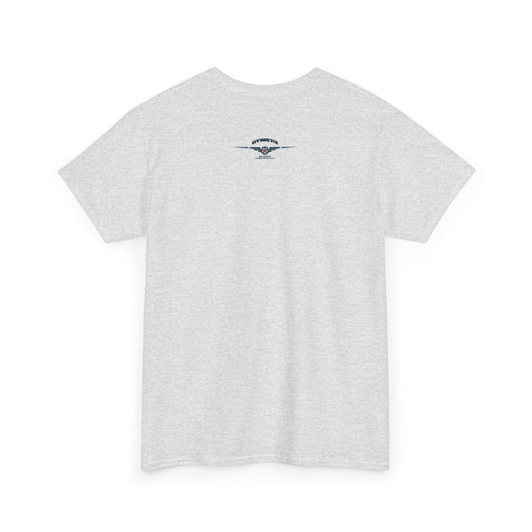 Gray t-shirt with a brand logo on the back against a white background