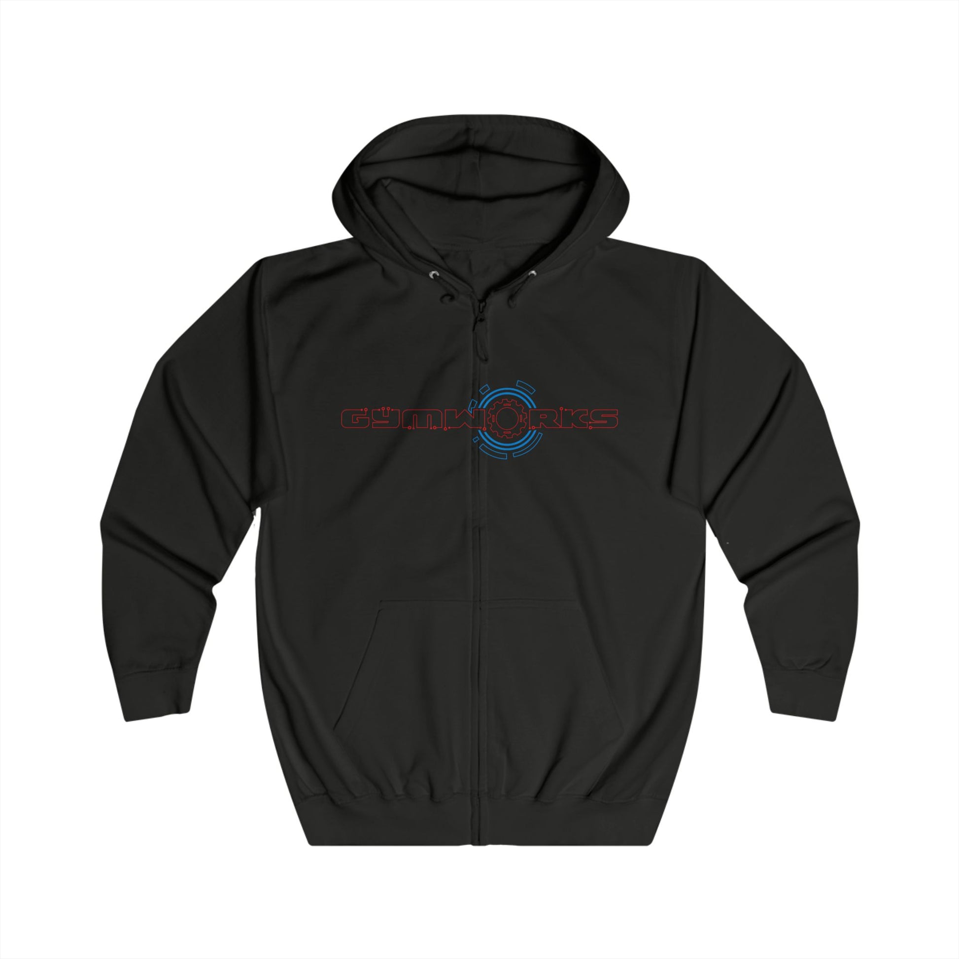 Black Gymworks hoodie with a logo on a white background