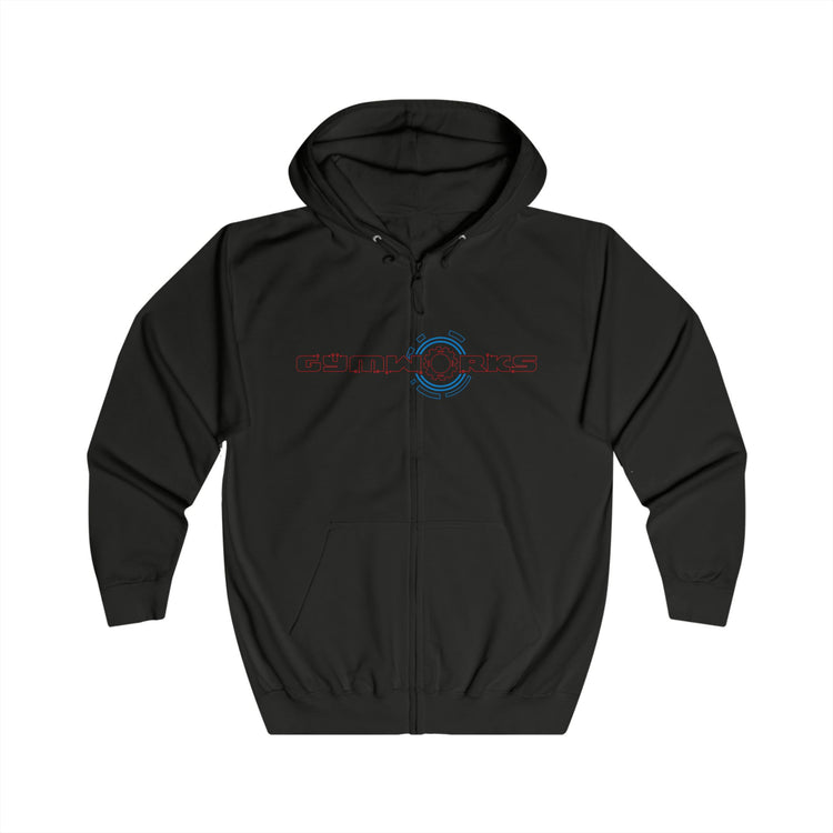 Black Gymworks hoodie with a logo on a white background