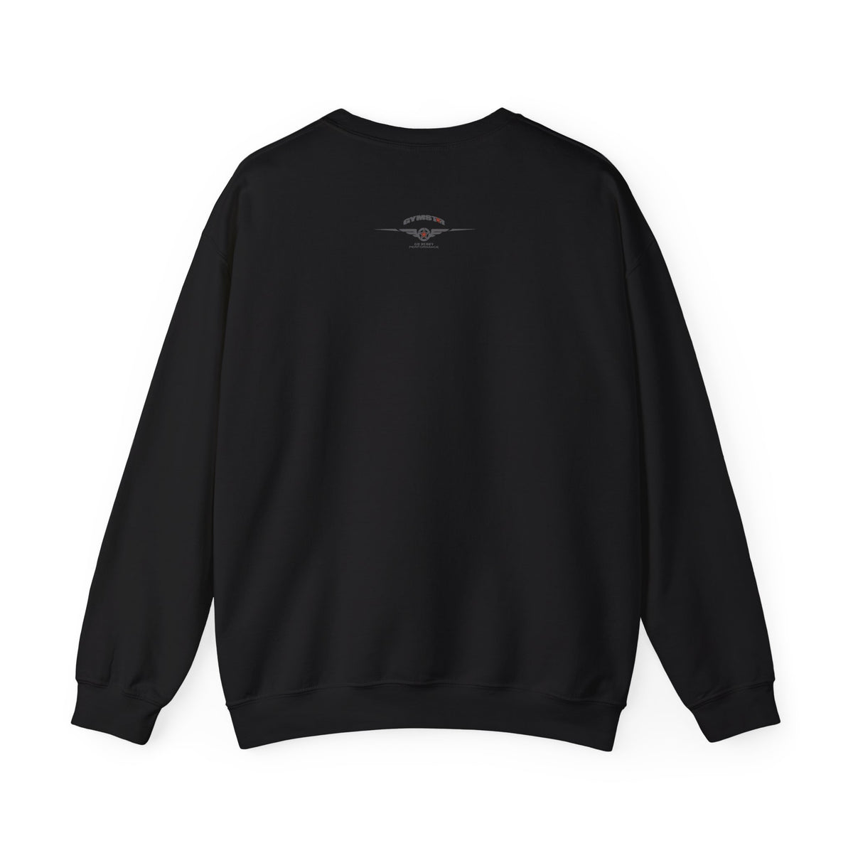 A plain black long-sleeve crewneck sweatshirt shown from the back, laid flat against a solid white background.