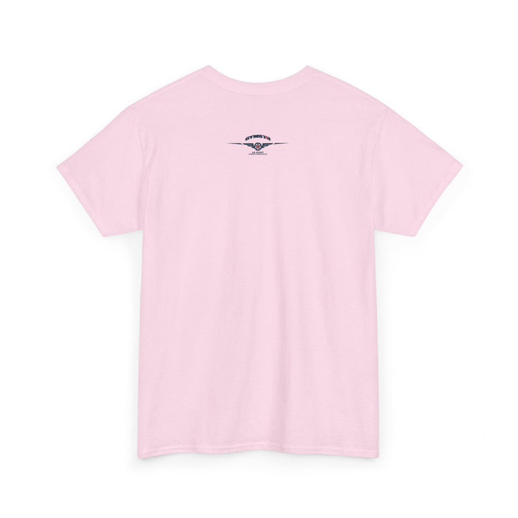 Pink t-shirt with text on the back against a white background