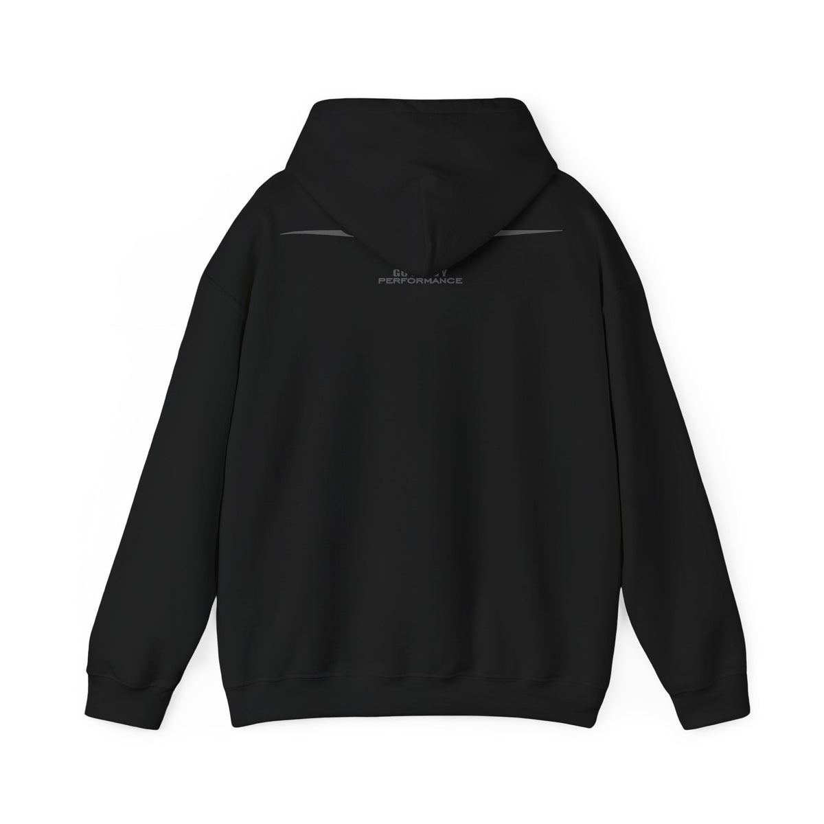 A navy blue pullover hoodie shown from the back, photographed flat against a solid white background.