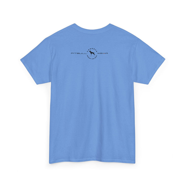 Light blue fitness FITBULL t-shirt with a logo on the back against a white background
