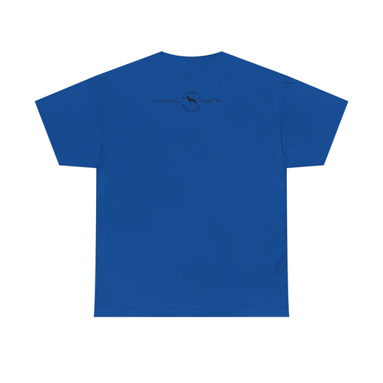 Blue fitness FITBULL t-shirt with a small logo on the back against a white background