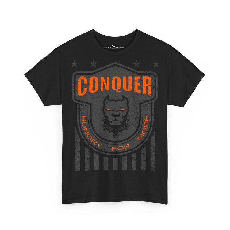 FITBULL Conquer Lion Shield Tee — Vintage Athletic Badge, Distressed Stars & Stripes