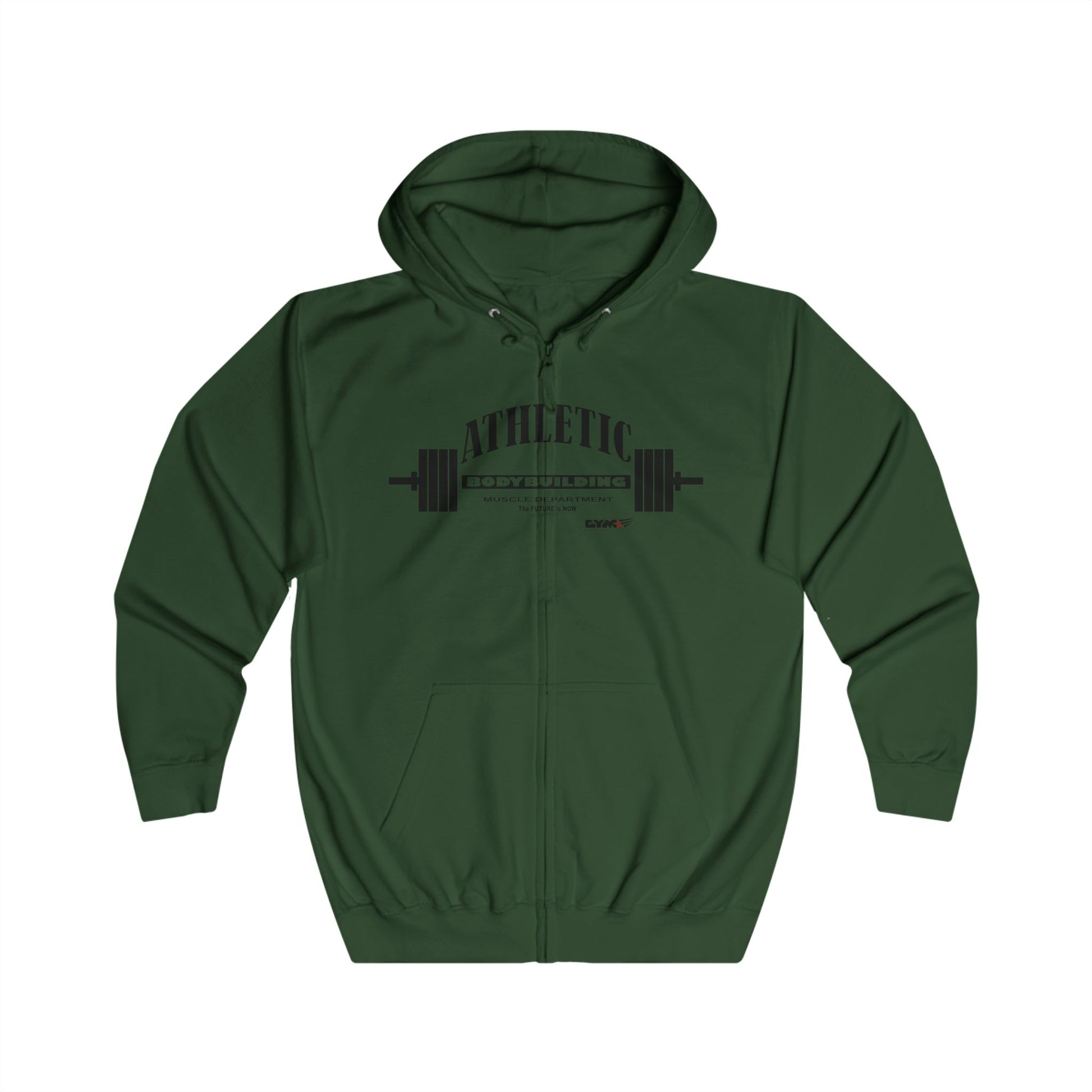 Green Gymstar hoodie with 'Athletic' text and cross design on a white background