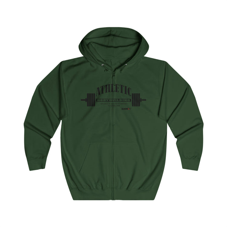 Green Gymstar hoodie with 'Athletic' text and cross design on a white background