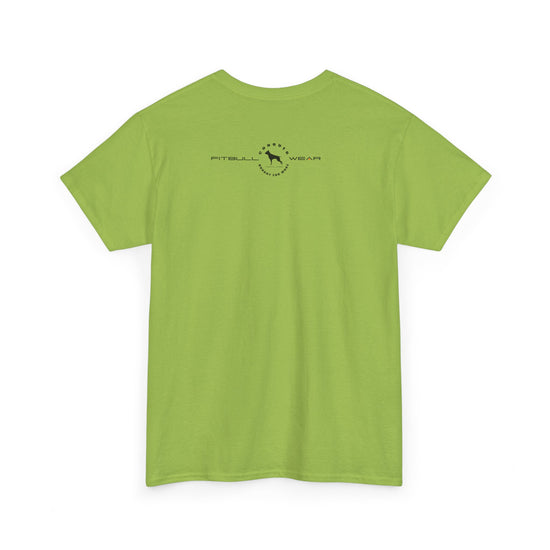 Kiwi Green fitness FITBULL t-shirt with a logo on the back against a white background