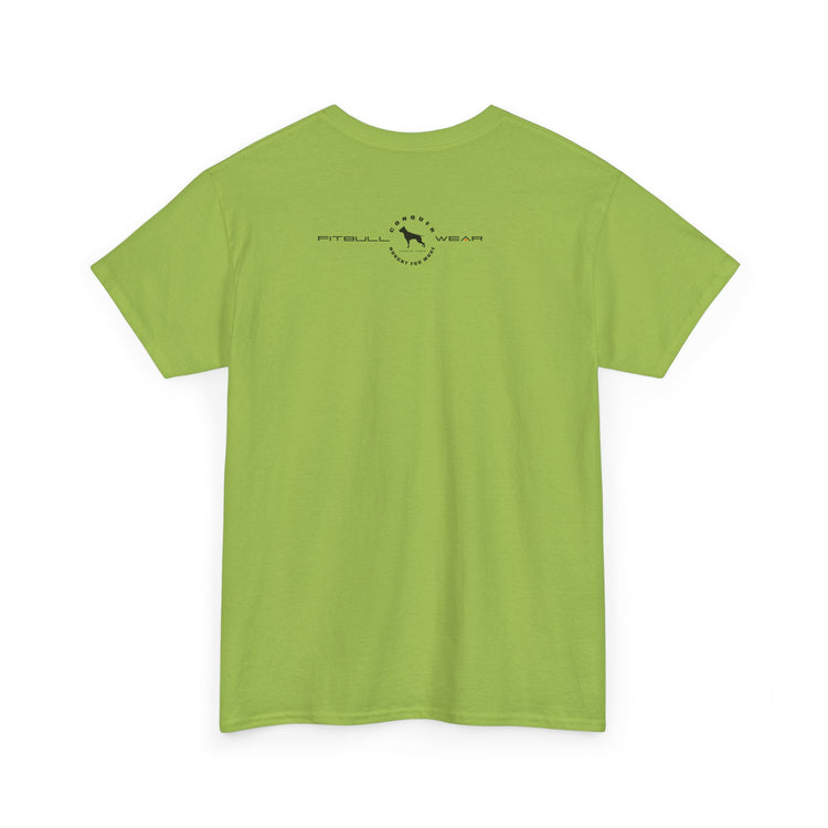 Kiwi Green fitness FITBULL t-shirt with a logo on the back against a white background