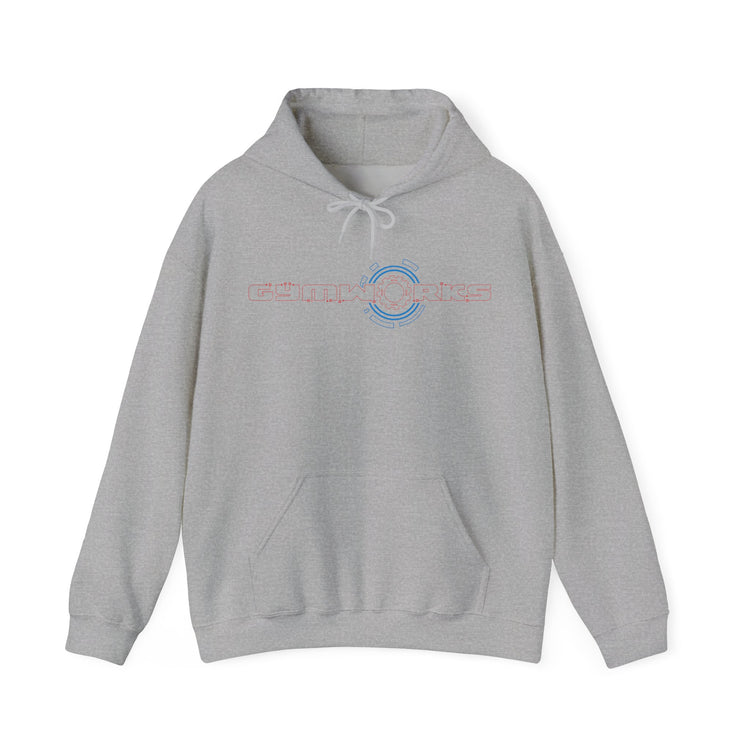 Gray Gymworks hoodie with 'Perfectly Imperfect' text on a white background
