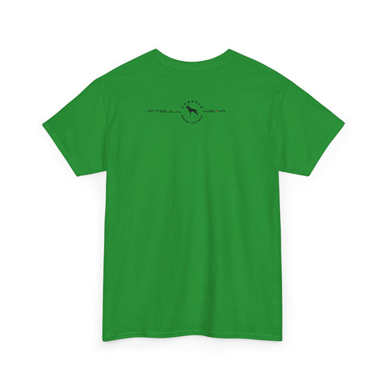 Green fitness FITBULL t-shirt with a logo on the back against a white background