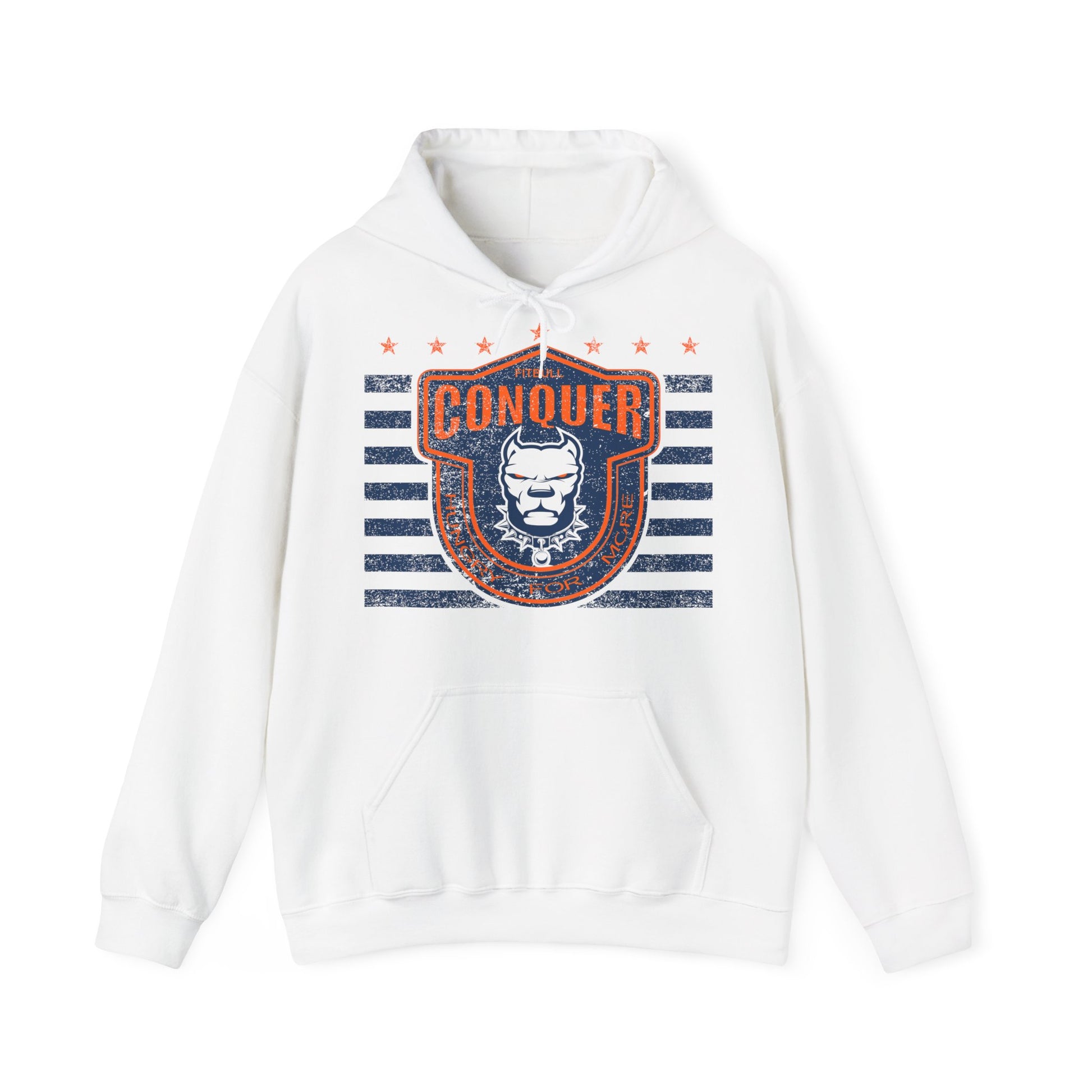 White Fitbull hoodie with a graphic design on a white background