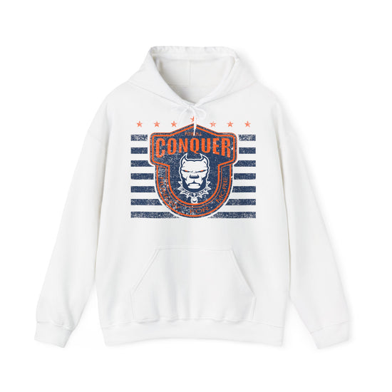 White Fitbull hoodie with a graphic design on a white background