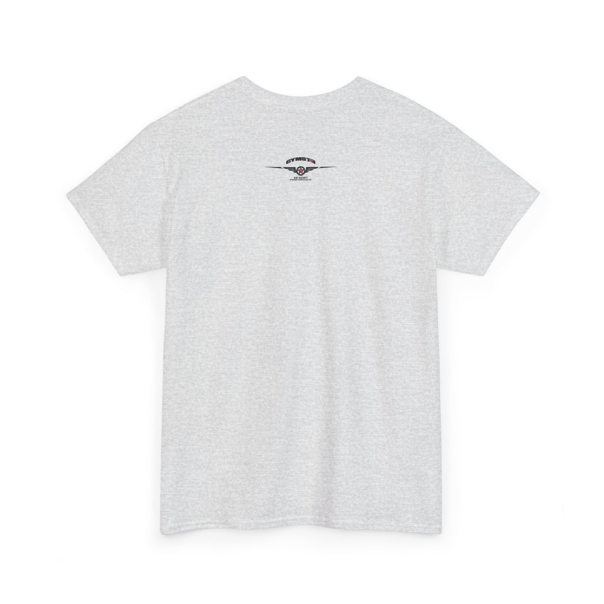 Gray t-shirt with a brand logo on the back against a white background