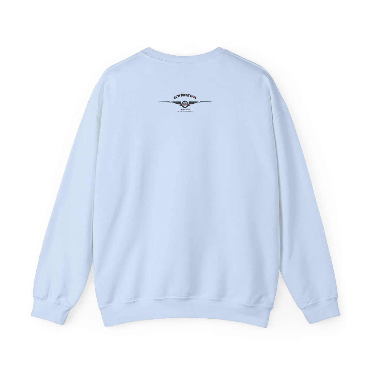 A light blue crewneck sweatshirt shown from the back, featuring a small black text graphic that reads 'MADE RIGHT' centered on the upper back, set against a plain white background.