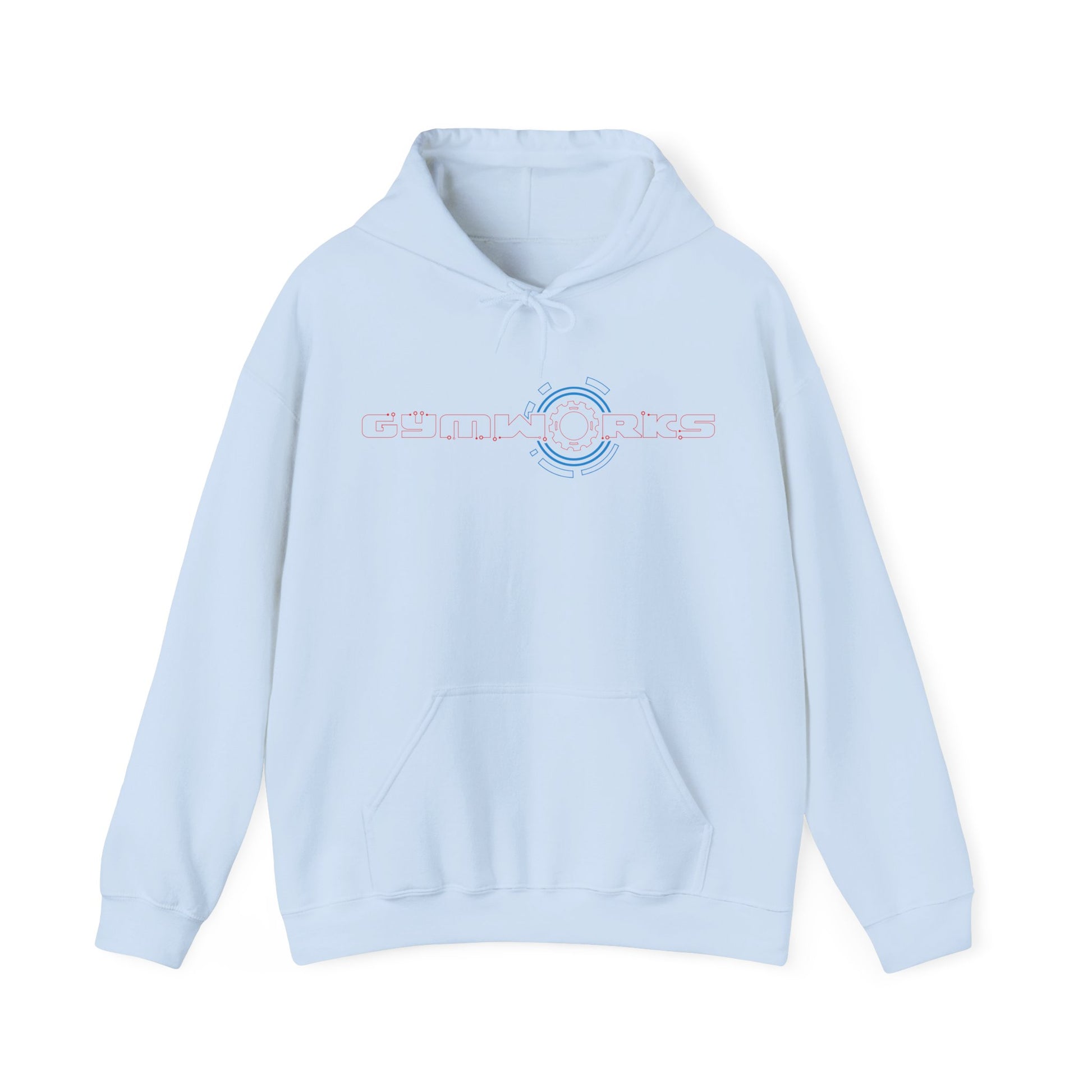 Light blue Gymworks hoodie with 'NOPE not today' text on a white background