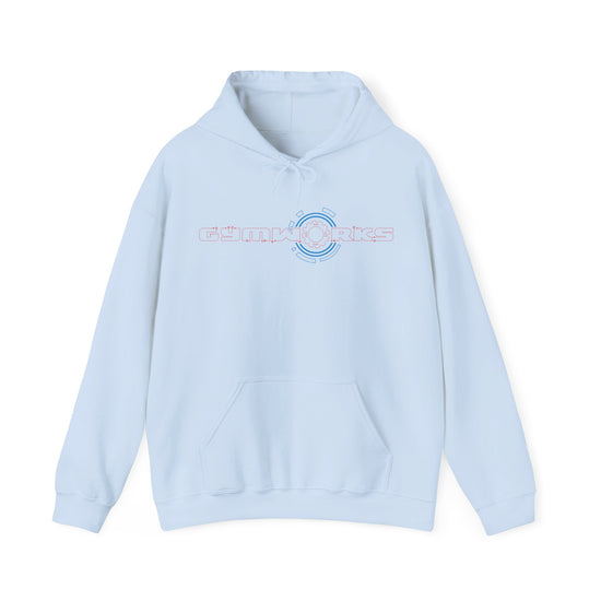 Light blue Gymworks hoodie with 'NOPE not today' text on a white background
