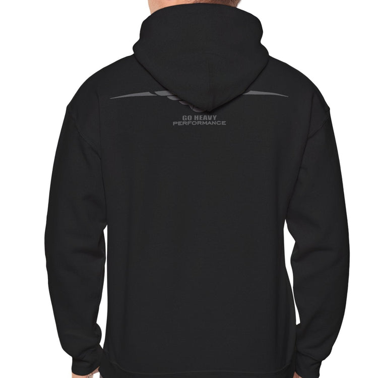 Black hoodie with 'STATUS: PENDING' text and loading symbol on the back, worn by a person.