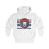 White Fitbull hoodie with 'Conquer' graphic design on a white background