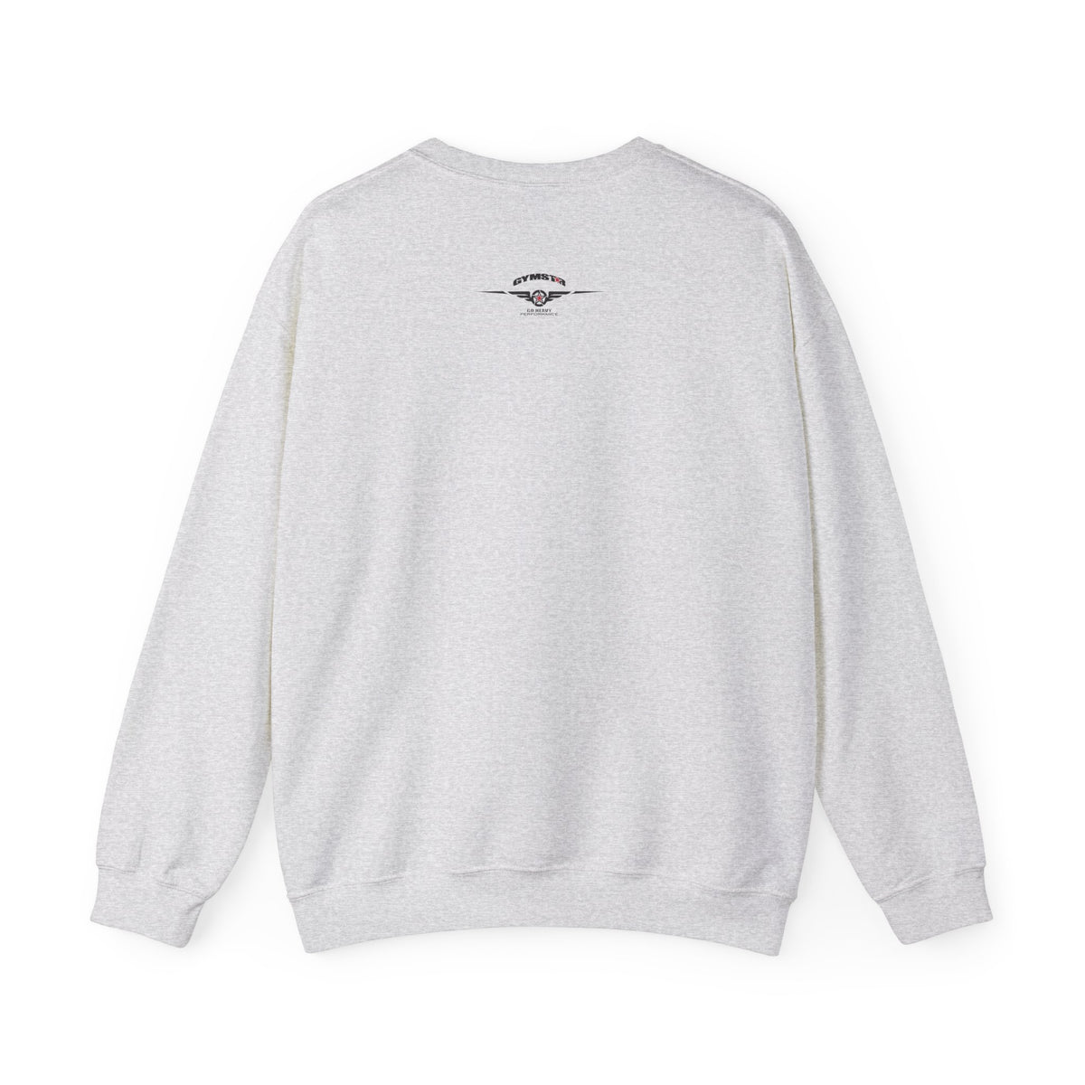 Gray sweatshirt with a logo on the back against a white background