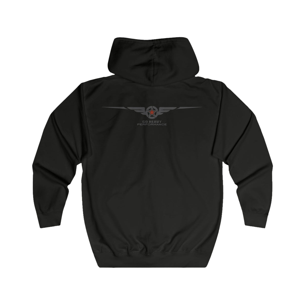 A black pullover hoodie shown from the back, featuring a minimalist graphic design of concentric oval rings inside a thin rectangular border in a muted reddish-brown color.