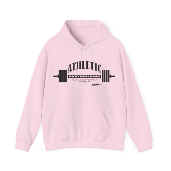 Pink Gymstar Athletic  hoodie with black graphic and text on a white background